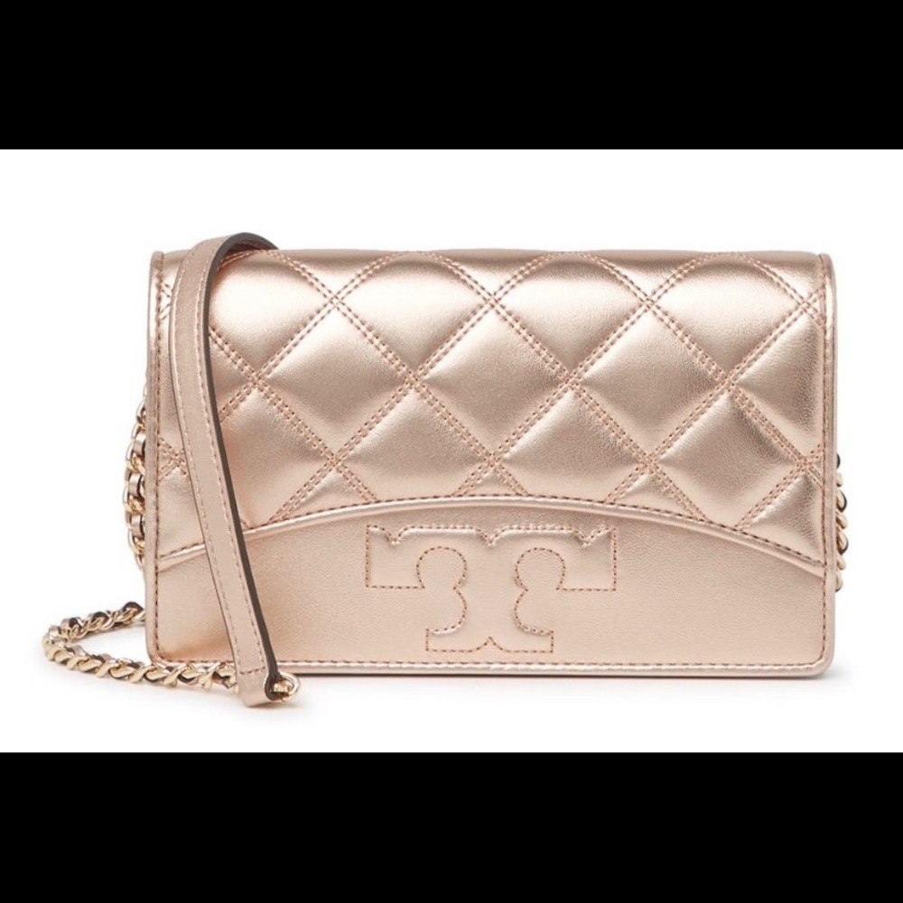 NWT Tory Burch rose gold Savannah Chain Wallet